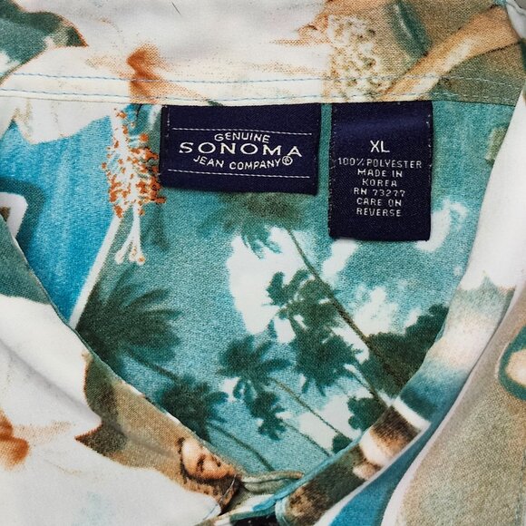 Sonoma Hawaiian Shirt Men’s XL Retro Beach Pin-Up Girl Print Short Sleeve - Picture 6 of 9